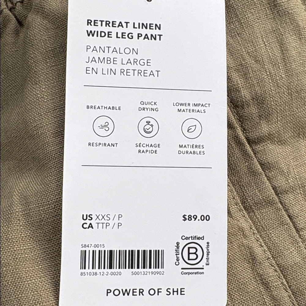 NWT Athleta Retreat Wide Leg Linen Olive Branch Pant Sz XXS/P (#851038) - Picture 7 of 10